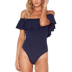 BURU Navy Blue Off The Shoulder One Piece Swimsuit Women's Size S/M